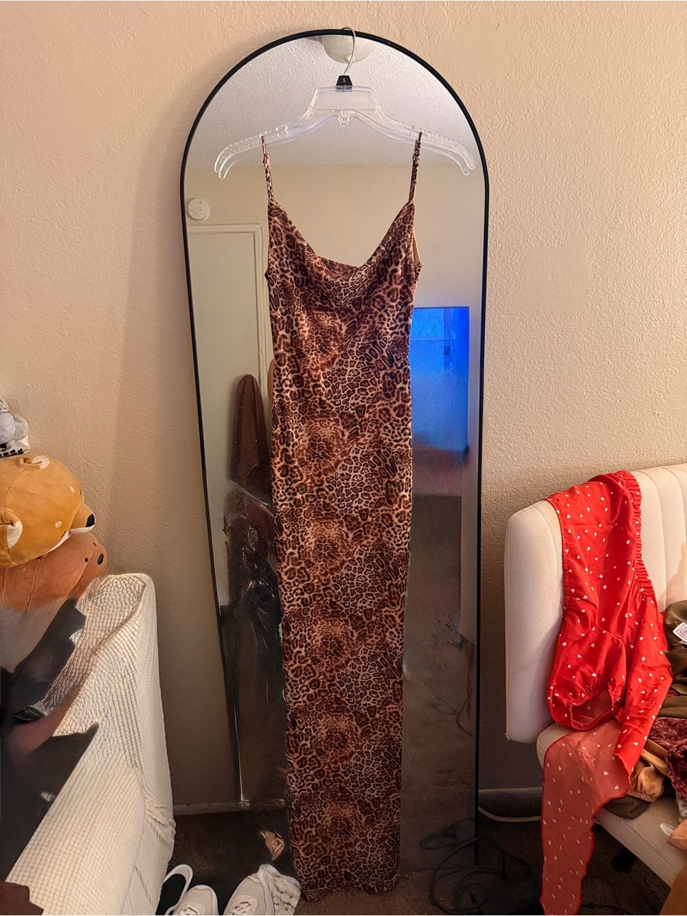Leopard Print Maxi Slip Dress - Brown